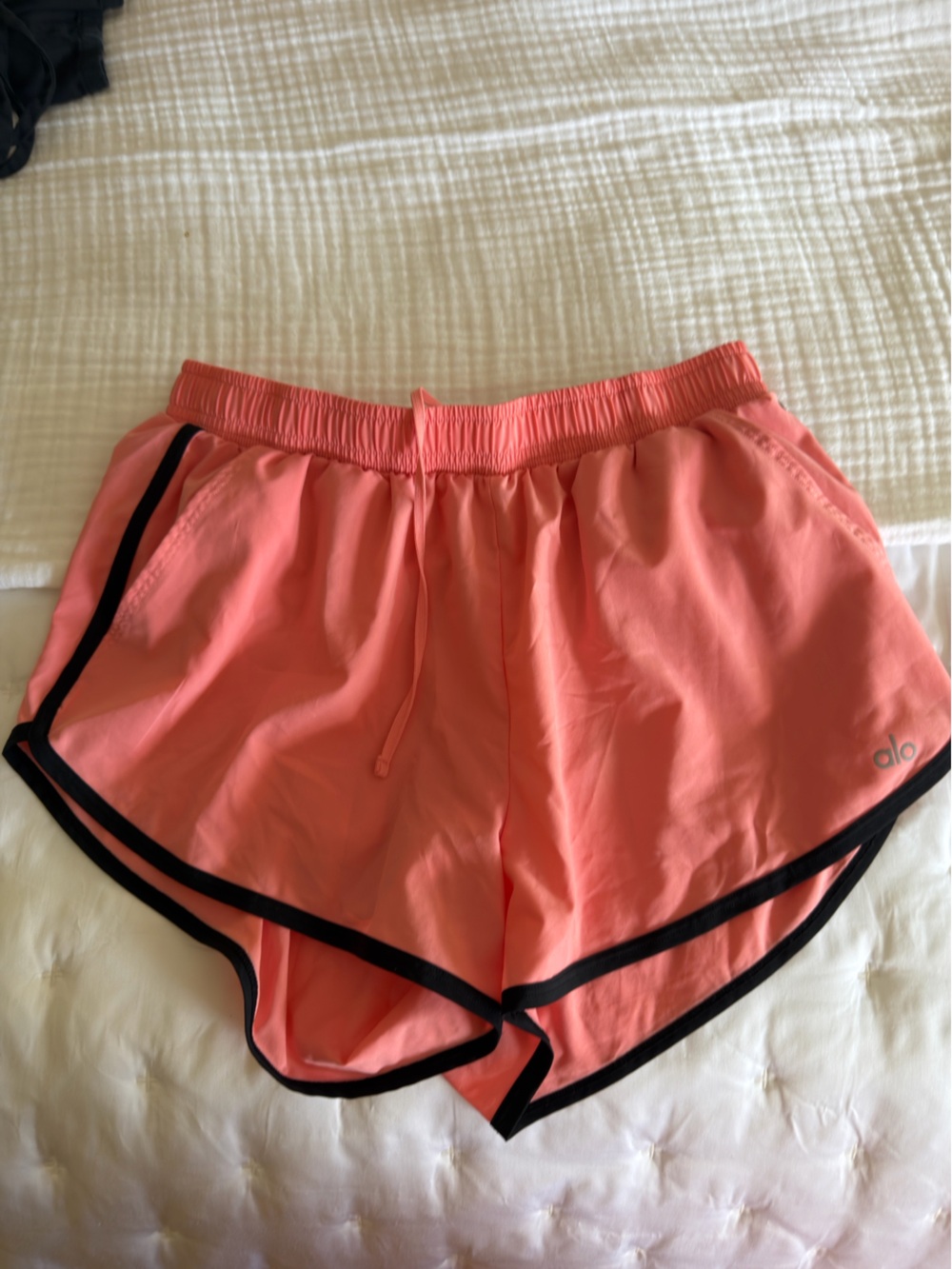 ALO Yoga Coral Pink Athletic Shorts with Black Trim 4